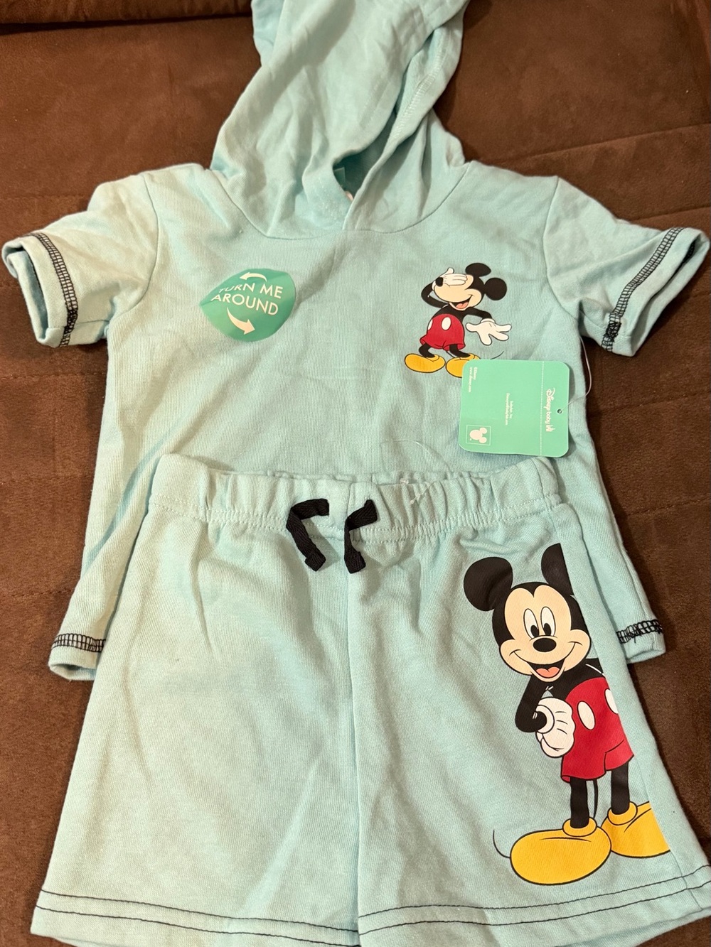 Disney Mickey Mouse Light Blue Hooded Short Pajama Set